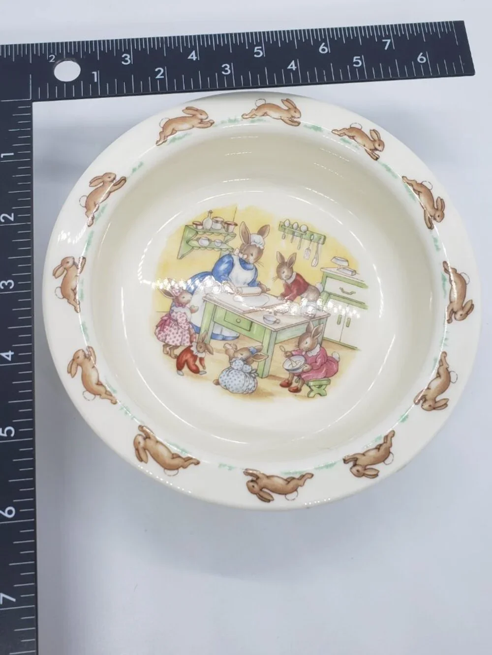 Vintage Royal Doulton Bunnykins 2 Handled Cup 6in Cereal Bowl Set Winter Xmas